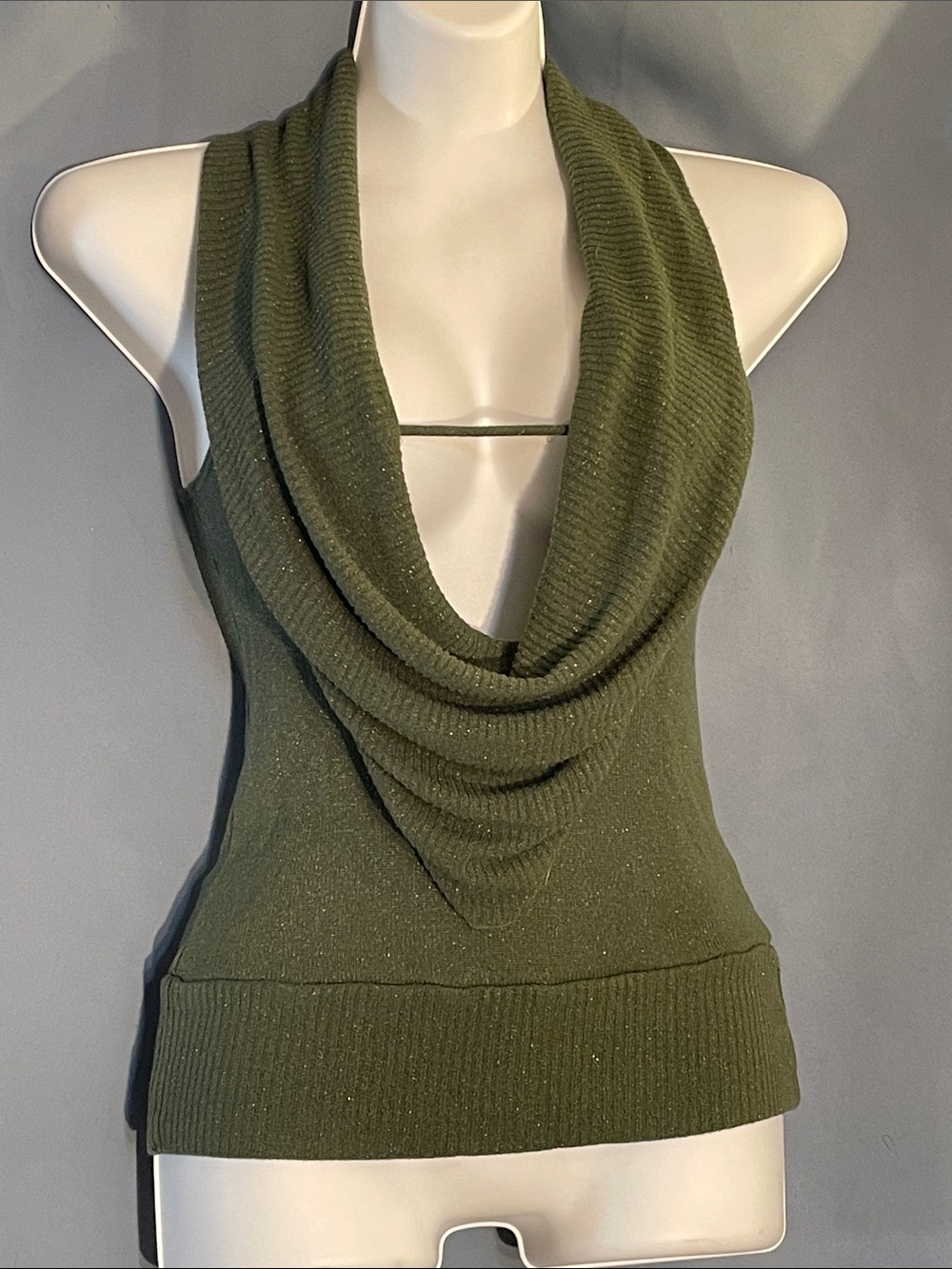Sleeveless Olive Cowl Neck Knit Top